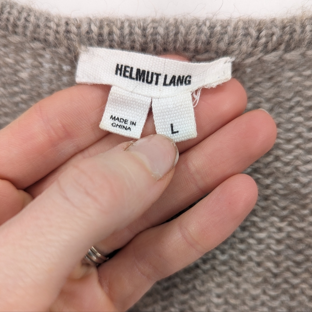 Helmut Lang Taupe Marled Asymmetrical Alpaca Camel Hair Sweater Size Large - Picture 3 of 7